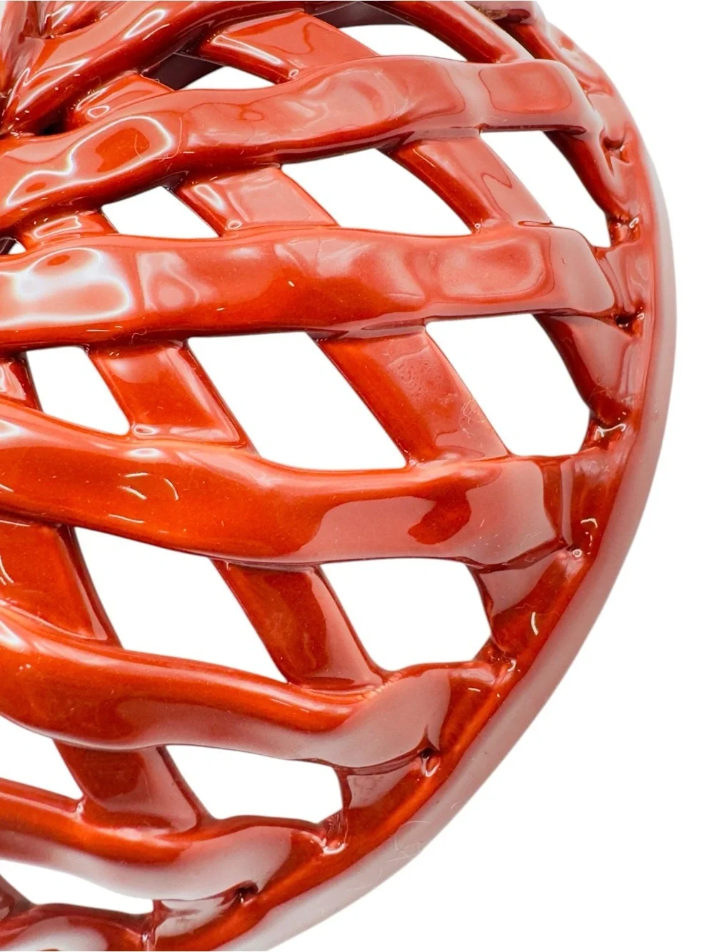 Red Openwork Ceramic Basket Bowl Decorative Fruit Bowl Lattice Centerpiece